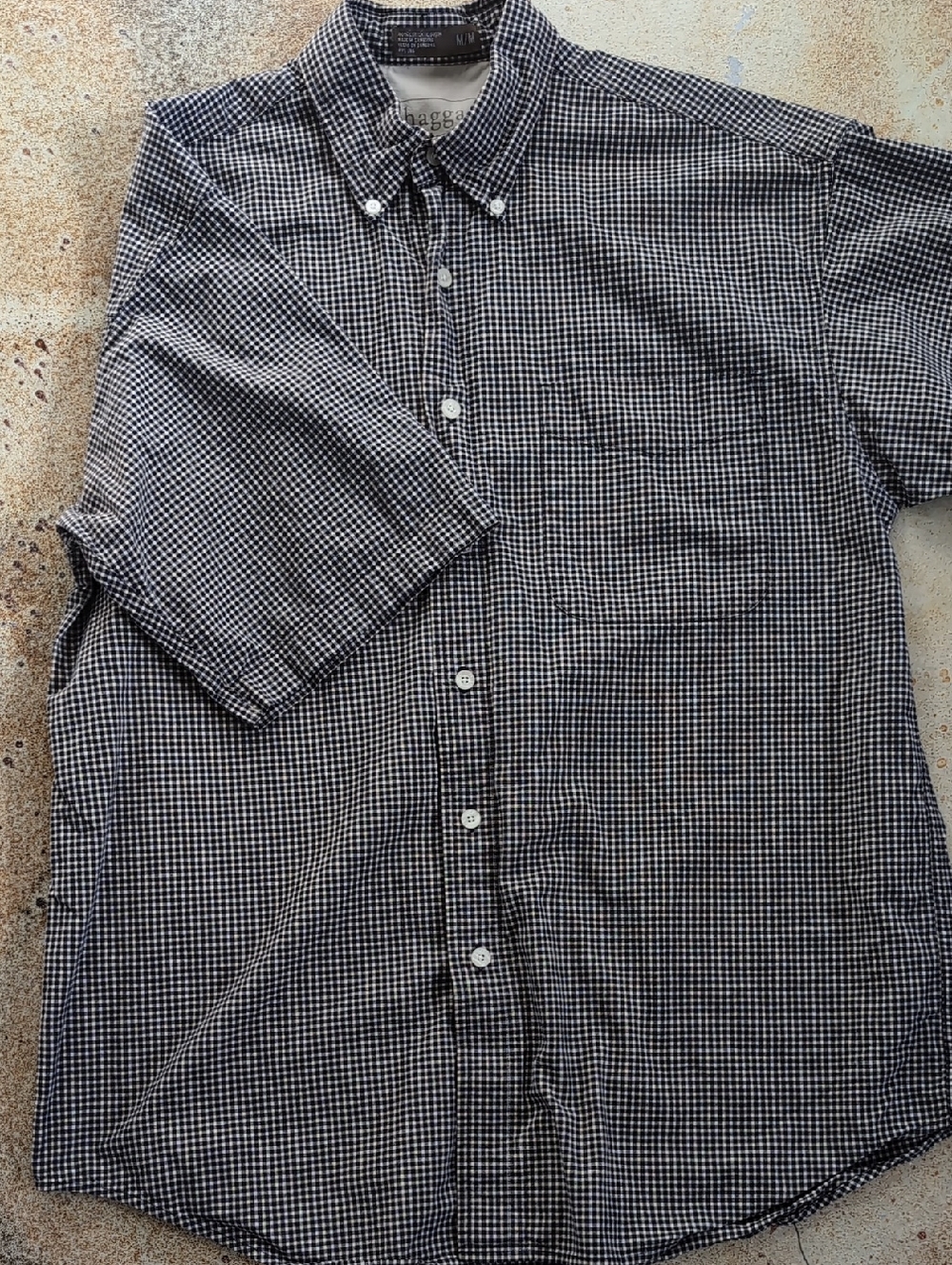 Haggar Cotton Black & Cream Check Short-Sleeve Button-Down Shirt Size M